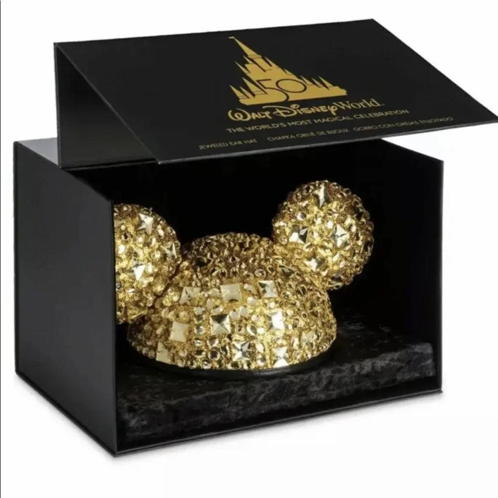 Disney World 50th Anniversary Jeweled Mickey Ear Hat Gold Luxe Disney Parks NWT - Picture 8 of 8
